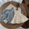 Selvique Infant Single-breasted Long Sleeve Small Plaid Romper Sling Small Overskirt